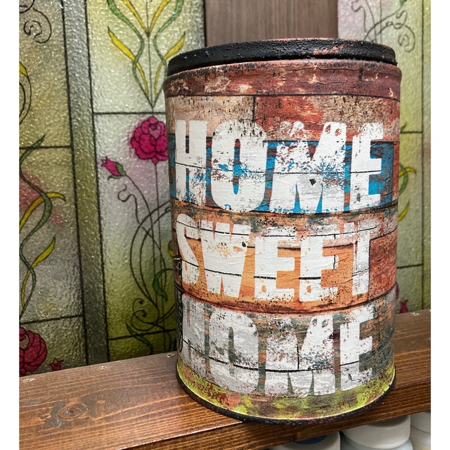リメ缶　リメイク缶　リメイク鉢「SWEET HOME  コーヒー」+リメ缶バッグ ハンドメイドのフラワー/ガーデン(プランター)の商品写真