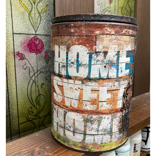 リメ缶　リメイク缶　リメイク鉢「SWEET HOME  コーヒー」+リメ缶バッグ ハンドメイドのフラワー/ガーデン(プランター)の商品写真