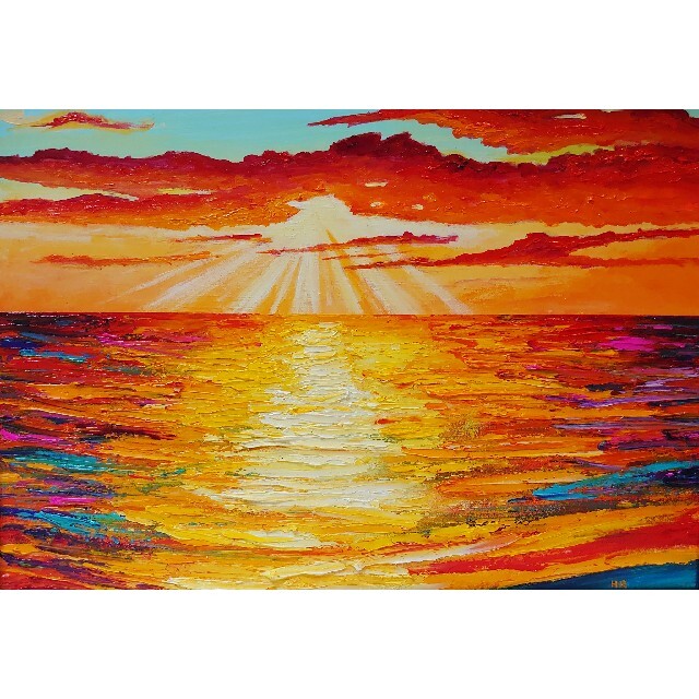 正規販売店 夕日の海 ａ3 絵画 油絵 絵画 タペストリ Enertek Com Co