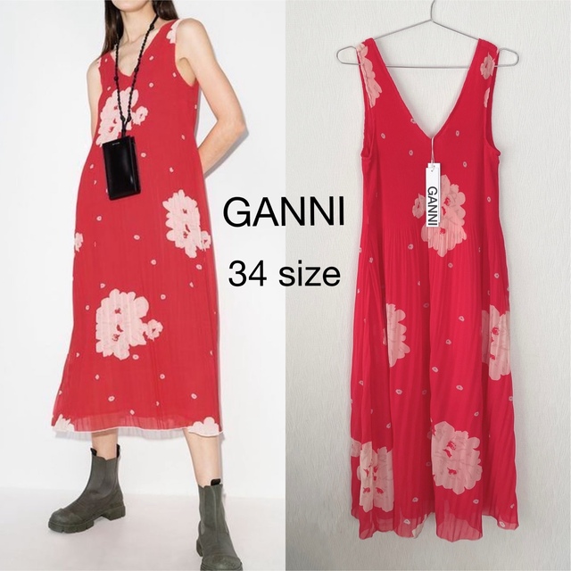 【新品】GANNI ノースリーブ 花柄 ロングワンピース　34