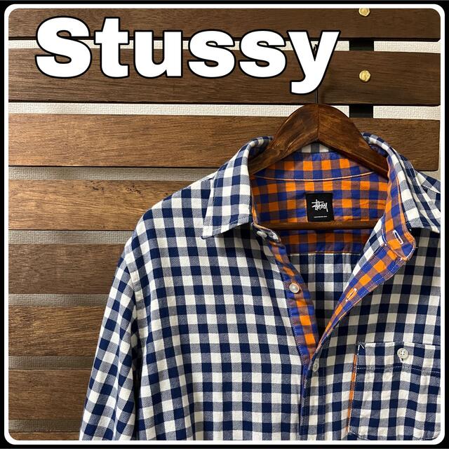 在庫限り】 <レア>STUSSY ステューシー チェックシャツ 七分袖 刺繍ロゴ