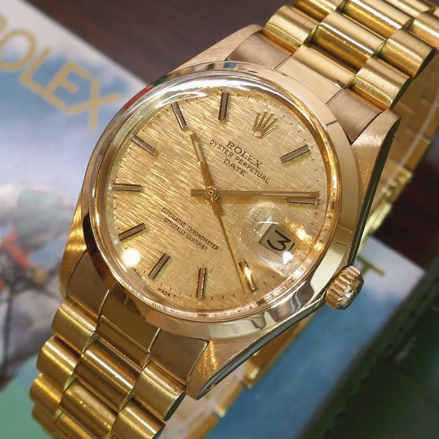 ◎1年保証・本物保証■極美品 ROLEX デイト 希少金無垢!!モザイク文字盤■