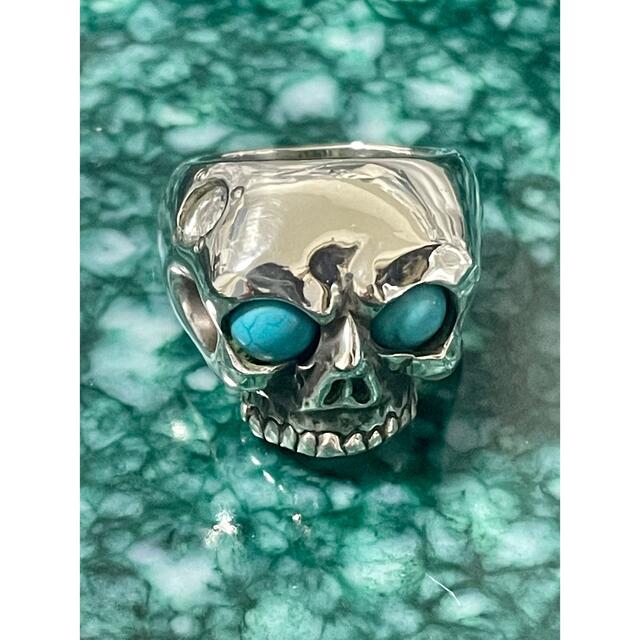 BILL WALL LEATHER(ビルウォールレザー)のBWL Half Skull Ring with turquoise メンズのアクセサリー(リング(指輪))の商品写真