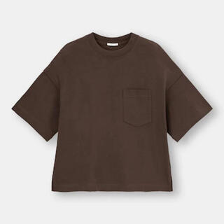 ジーユー(GU)のGU【未使用】ヘビーウェイトT(5分袖) ブラウン Sサイズ(Tシャツ(半袖/袖なし))