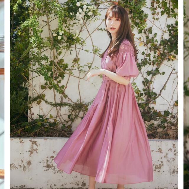 1146ウエストher lip to Airy Volume Sleeve Dress ローズ