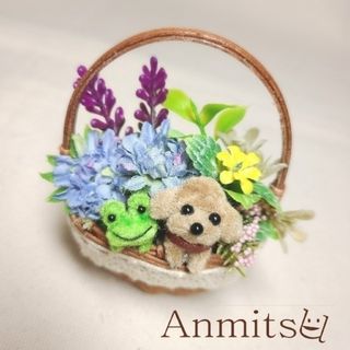 展示用 おでかけわんこ&かえるちゃん ミニかご トイプー かえる 犬 カエル