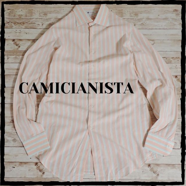 CAMICIANISTA(カミチャニスタ)の美品 カミチャニスタ ストライプシャツ 即日発送可 送料込 試着程度 オレンジ系 メンズのトップス(シャツ)の商品写真