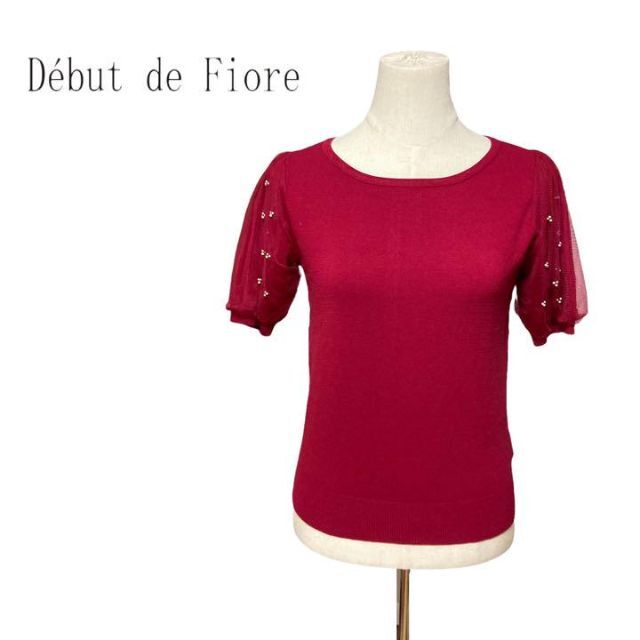 Debut de Fiore(デビュードフィオレ)の美品　デビュードフィオレ　トップス　赤　レッド　レース　ビーズ　38 レディースのトップス(Tシャツ(半袖/袖なし))の商品写真
