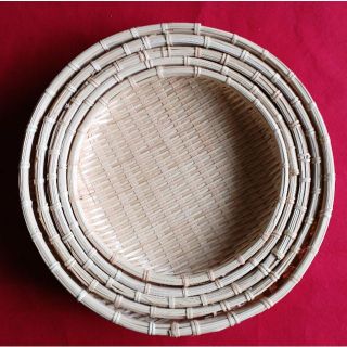 ▼【送料無料】新品・竹製平ザル5コ組み・直径36cm▼▼▼(収納/キッチン雑貨)