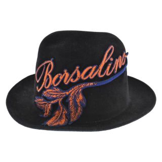 ボルサリーノ(Borsalino)のBorsalino ボルサリーノ ロゴ刺繍ワッペン付き 中折れハット ブラック/オレンジ(ハット)