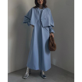 Ameri VINTAGE - OTONA SHORT JACKET SET UP DRESS ブルー Sの通販 by 