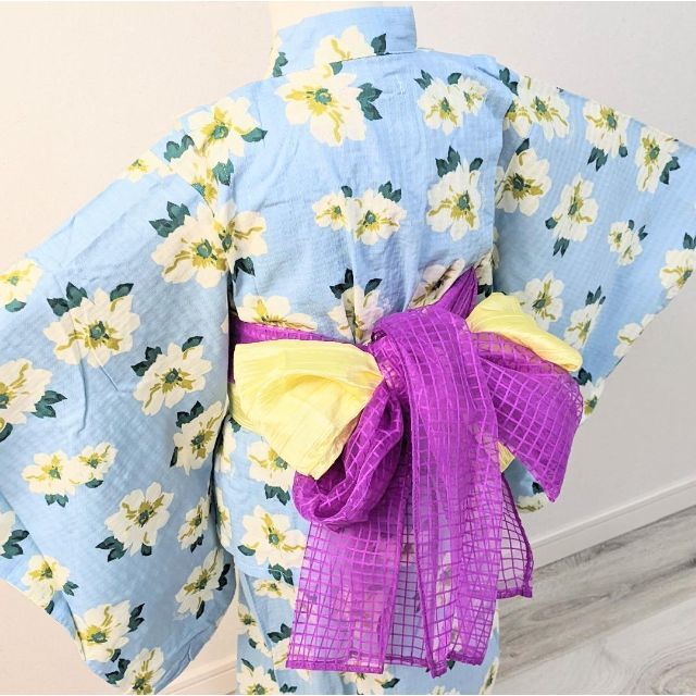 キッズ 子供 浴衣 ワンピース 帯付き 水色 青 130cm 7w-3 レディースの水着/浴衣(浴衣)の商品写真