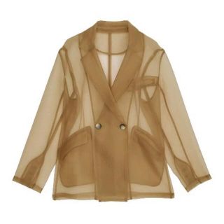 アメリヴィンテージ(Ameri VINTAGE)のAMERI BUMPY SHEER DOUBLE JACKET ベージュF 新品(テーラードジャケット)