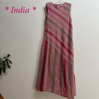 インド綿 * ふわ軽ピンクロングワンピース(ロングワンピース/マキシワンピース)