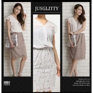 ジャスグリッティー(JUSGLITTY)の♡美品♡ JUSGLITTY レース ドッキングワンピース アイスグレー(ひざ丈ワンピース)