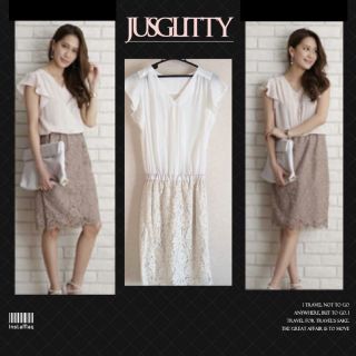 ジャスグリッティー(JUSGLITTY)の♡美品♡ JUSGLITTY レース ドッキングワンピース 白 ホワイト(ひざ丈ワンピース)