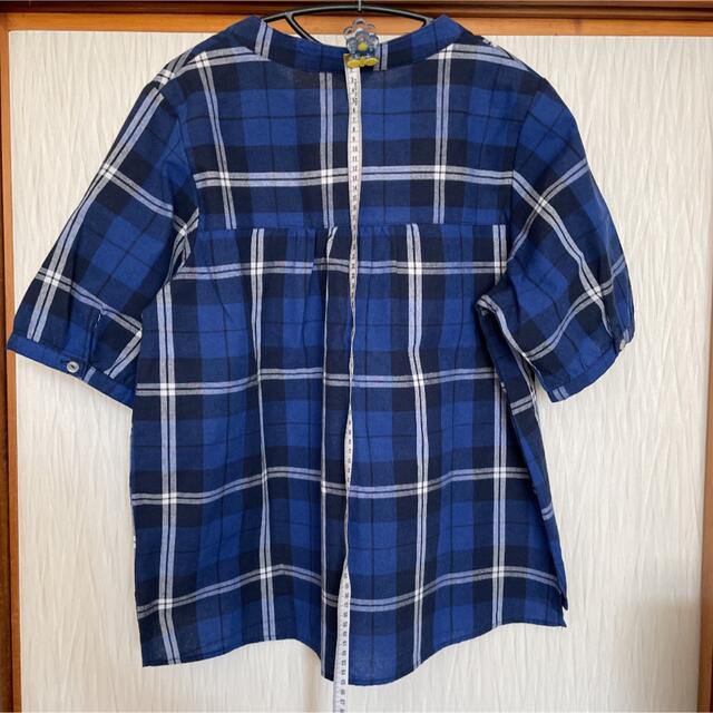 大きいサイズ　３Ｌ　ブルー系チェックシャツ レディースのトップス(シャツ/ブラウス(半袖/袖なし))の商品写真