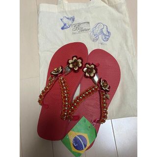 ハワイアナス(havaianas)のハワイアナス　ブラジルでのビーズ装飾オーダー品　一点物　24cm37/38サイズ(ビーチサンダル)