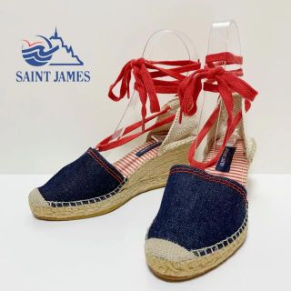 セントジェームス(SAINT JAMES)の☆セントジェームス 編み上げ ウェッジソール デニム サンダル 36 スペイン製(ハイヒール/パンプス)