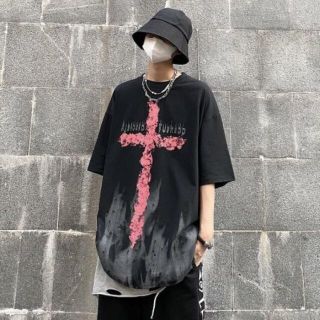 クロス 十字架 半袖 Tシャツ ストリート ビッグシルエット(Tシャツ/カットソー(半袖/袖なし))