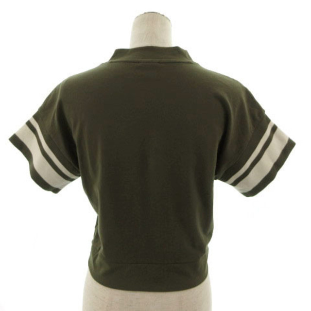 PUMA(プーマ)のプーマ PUMA Tシャツ 半袖 クロップド丈 ロゴ ライン カーキ オフ白 M レディースのトップス(Tシャツ(半袖/袖なし))の商品写真