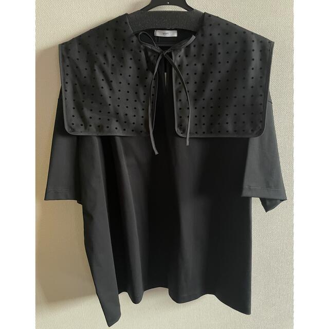 Drawer(ドゥロワー)のyori フロッキードットカラーTee ブラック 【2020SP】 レディースのトップス(Tシャツ(半袖/袖なし))の商品写真
