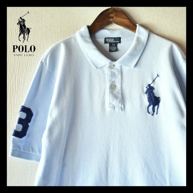 POLO RALPH LAUREN(ポロラルフローレン)の古着★ポロバイラルフローレン ポニー刺繍半袖ポロシャツ スカイブルー× ネイビー メンズのトップス(ポロシャツ)の商品写真