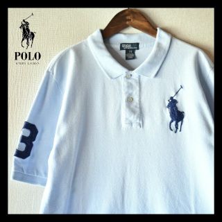 ポロラルフローレン(POLO RALPH LAUREN)の古着★ポロバイラルフローレン ポニー刺繍半袖ポロシャツ スカイブルー× ネイビー(ポロシャツ)