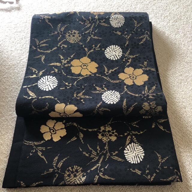 正絹袋帯③六通 黒 笹蔦 草花 箔 ガード加工