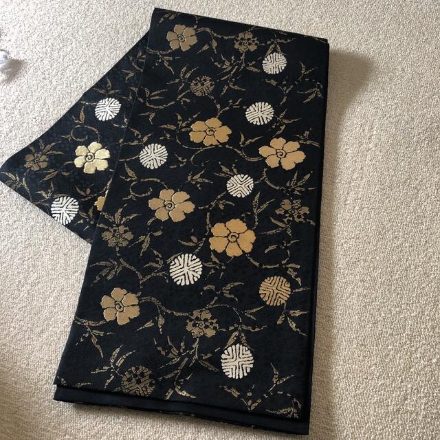 正絹袋帯③六通 黒 笹蔦 草花 箔 ガード加工 1