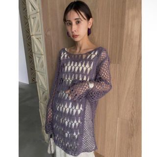 アメリヴィンテージ(Ameri VINTAGE)のameri vintage 2way crochet knit パープル(カットソー(半袖/袖なし))