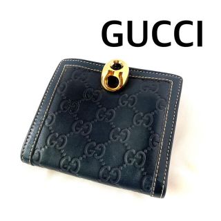 グッチ(Gucci)のGUCCI グッチ 財布　シマ　レザー　ネイビー(財布)