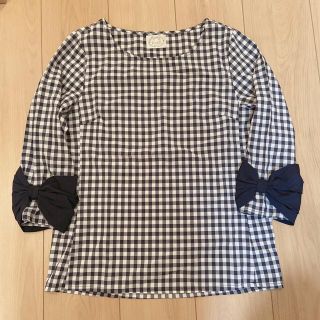 トッコ(tocco)のtocco closet ネイビーチェック袖リボンカットソー(シャツ/ブラウス(半袖/袖なし))