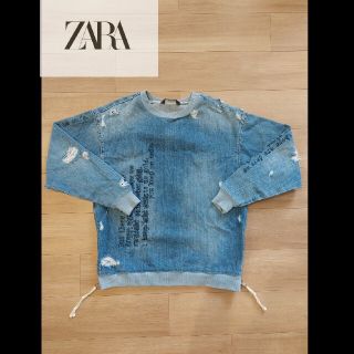 ザラ(ZARA)のZARA デニムスウェット ダメージ クラッシュ加工 トレーナー(パーカー)