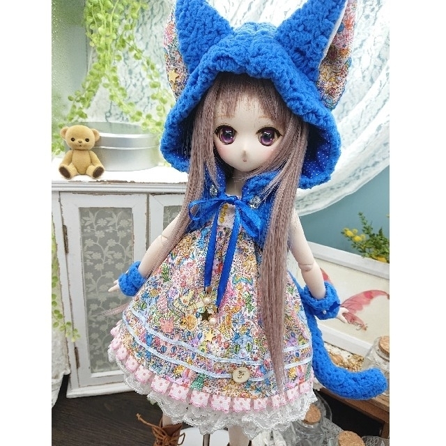 【MDD】ねこちゃんケープ付きワンピースセット(青)