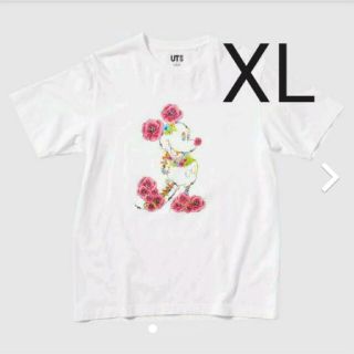 ユニクロ(UNIQLO)のユニクロ　UNIQLO　ミッキースタンズUT　Tシャツ　花柄　ホワイト　XL(Tシャツ/カットソー(半袖/袖なし))