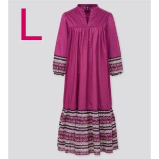 ユニクロ(UNIQLO)の新品 ユニクロ×アナスイANNA SUI コットンワンピース L パープル 紫(ロングワンピース/マキシワンピース)