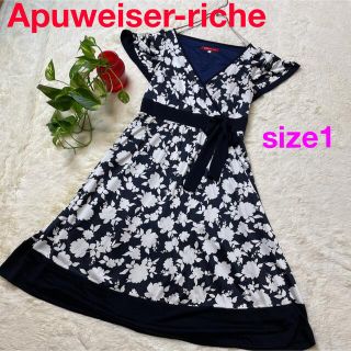 アプワイザーリッシェ(Apuweiser-riche)の【有名モデル着用】アプワイザーリッシェ 花柄カシュクールワンピース　サイズ1(ひざ丈ワンピース)