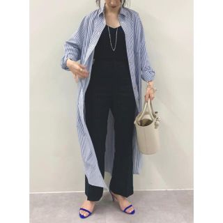 ラウンジドレス(Loungedress)の【新品】ラウンジドレス 今季 ストライプロングシャツワンピース ブルー(ロングワンピース/マキシワンピース)