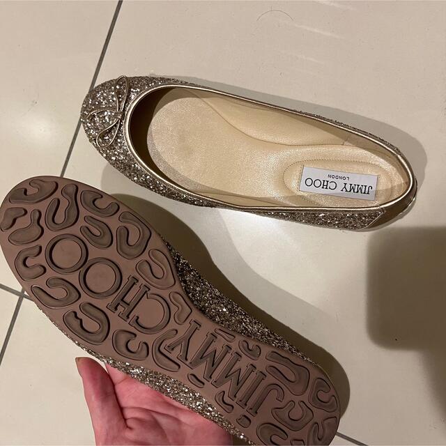 JIMMY CHOO(ジミーチュウ)のジミーチュウ　ラメバレエシューズ  フラットシューズ　ピンクゴールド レディースの靴/シューズ(バレエシューズ)の商品写真