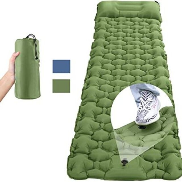 ❤連結可能❤ エアーマット 寝袋 寝具 キャンプ ベッド 布団 緑 足踏み式