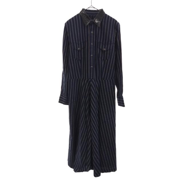 TOGA PULLA トーガ プルラ 襟パテント切替ストライプロングドレス