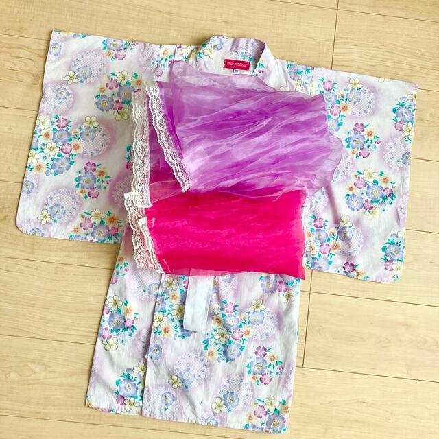 《専用》リトルプリンセス　キッズ浴衣　100 キッズ/ベビー/マタニティのキッズ服女の子用(90cm~)(甚平/浴衣)の商品写真