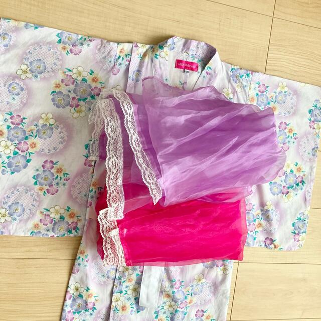 《専用》リトルプリンセス　キッズ浴衣　100 キッズ/ベビー/マタニティのキッズ服女の子用(90cm~)(甚平/浴衣)の商品写真