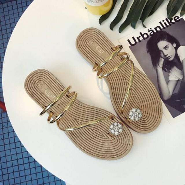 ■24. 5cm　ぺたんこビーチサンダルホールドアンクルストラップストーン付き レディースの靴/シューズ(サンダル)の商品写真