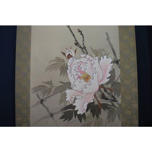 オリジナルデザイン手作り商品 【真作】雲嶺 牡丹に蜂図 掛軸☆宝船☆O