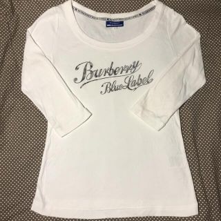 バーバリーブルーレーベル(BURBERRY BLUE LABEL)のバーバリー  カットソー  長袖　ロンT ホワイト　白　ロゴ　グレー　ラメ(カットソー(長袖/七分))