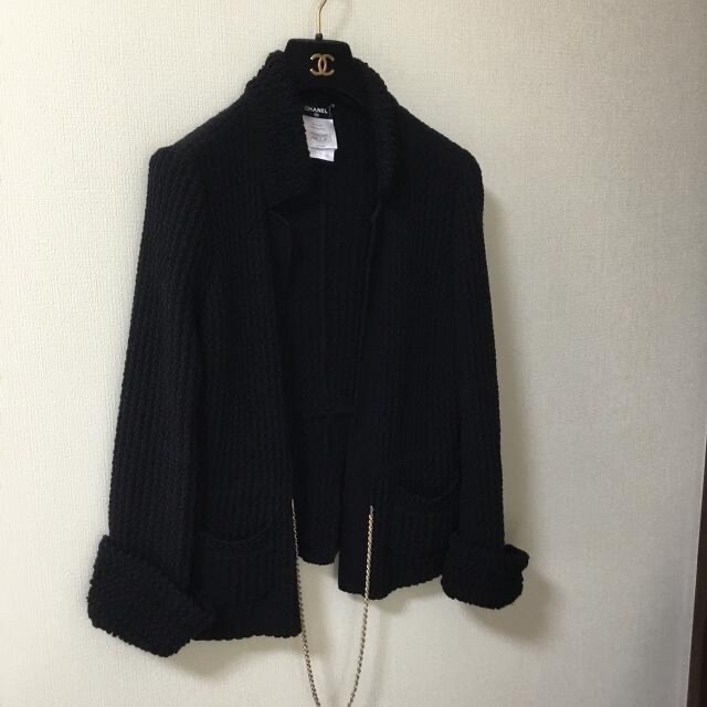 シャネル黒コットンニットジャケット38 は自分にプチご褒美を 51.0%OFF