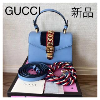 グッチ(Gucci)のGUCCI ミニ　シルヴィ ショルダー　ハンドバッグ ブルー新品未使用　箱付き(ショルダーバッグ)