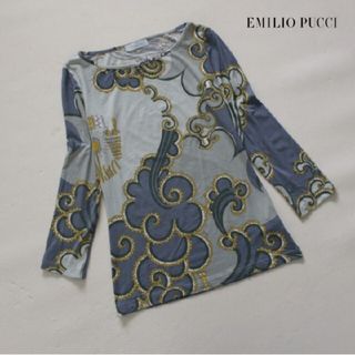 エミリオプッチ(EMILIO PUCCI)のエミリオプッチ■カットソー トップス 7分袖 総柄 ブルー(カットソー(長袖/七分))